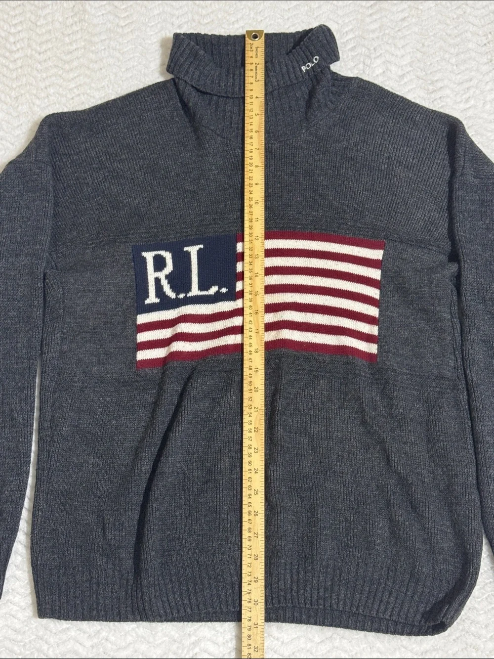Vintage Ralph Lauren Polo Sport American Flag Turtleneck Knit Sweater Men Large